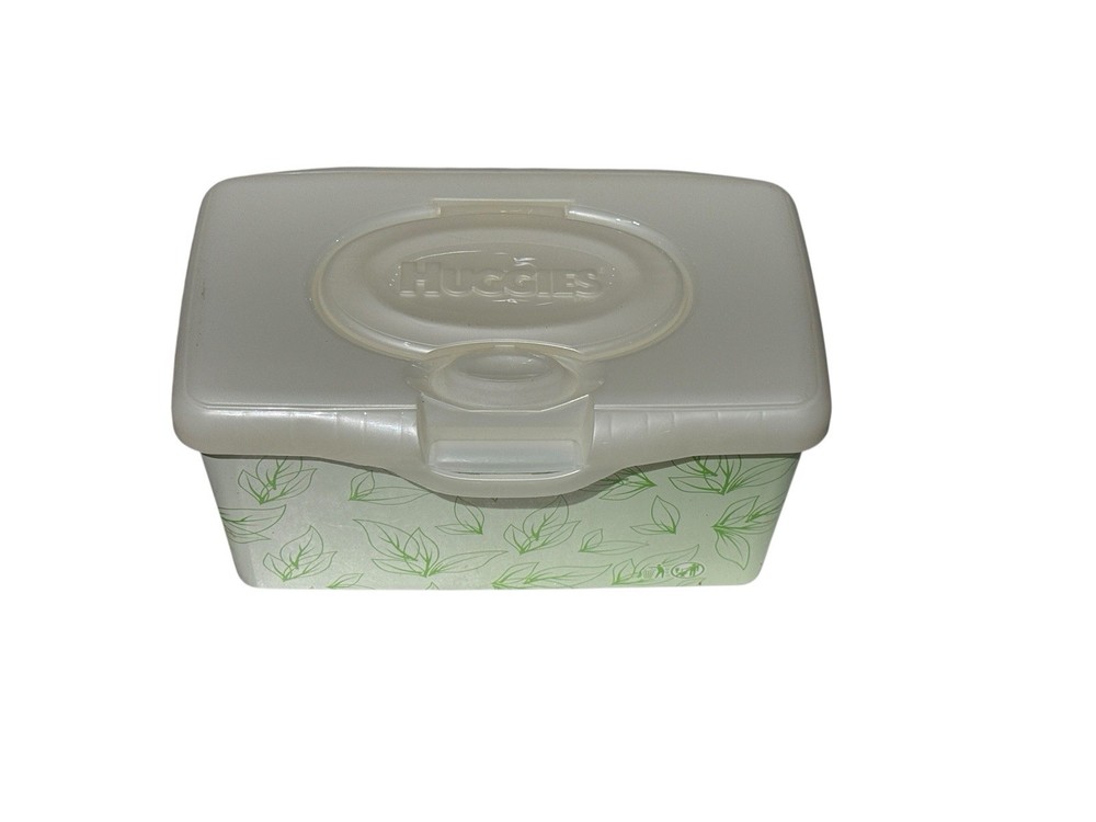 Empty Hard Plastic Baby Wipe Container Green Leaves Huggies Refillable