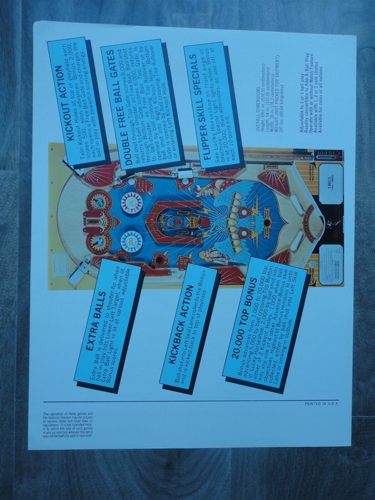 Rogo Pinball Machine Flyer / Bally Original Brochure