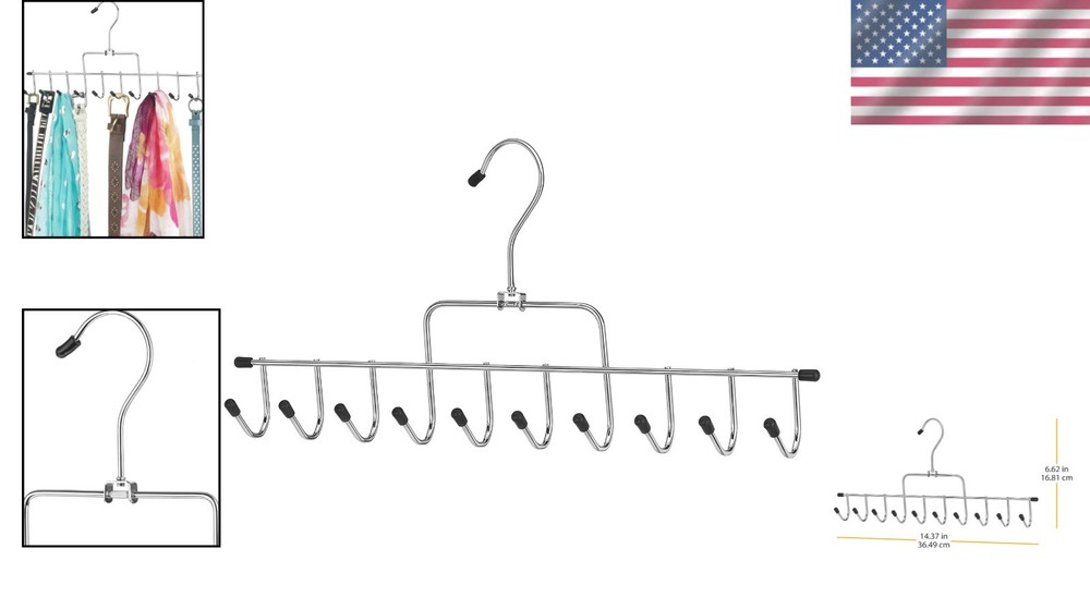 Elegant 10 Hook Accessory Hanger in Chrome & Black – Space Saving Design