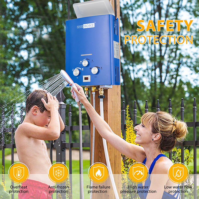 Portable 1.6GMP 6L Propane Gas Tankless Water Heater Digital Display RV Camping