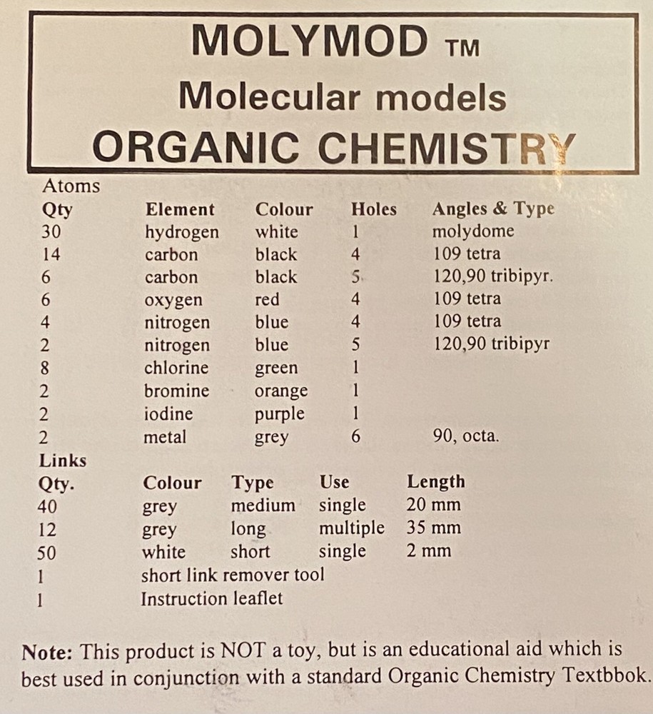 Molecular Model Set Organic Chemistry Stereochemistry Molymod 2010