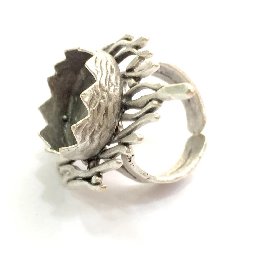 Round Blank Ring Bezel Setting Adjustable Base Antique Silver Plated Brass
