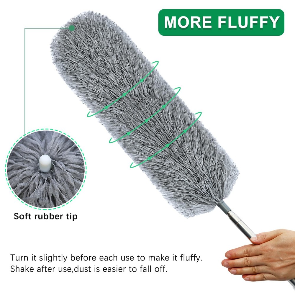 100" Microfiber Feather Dusters for Cleaning, Cobweb Duster with Gray