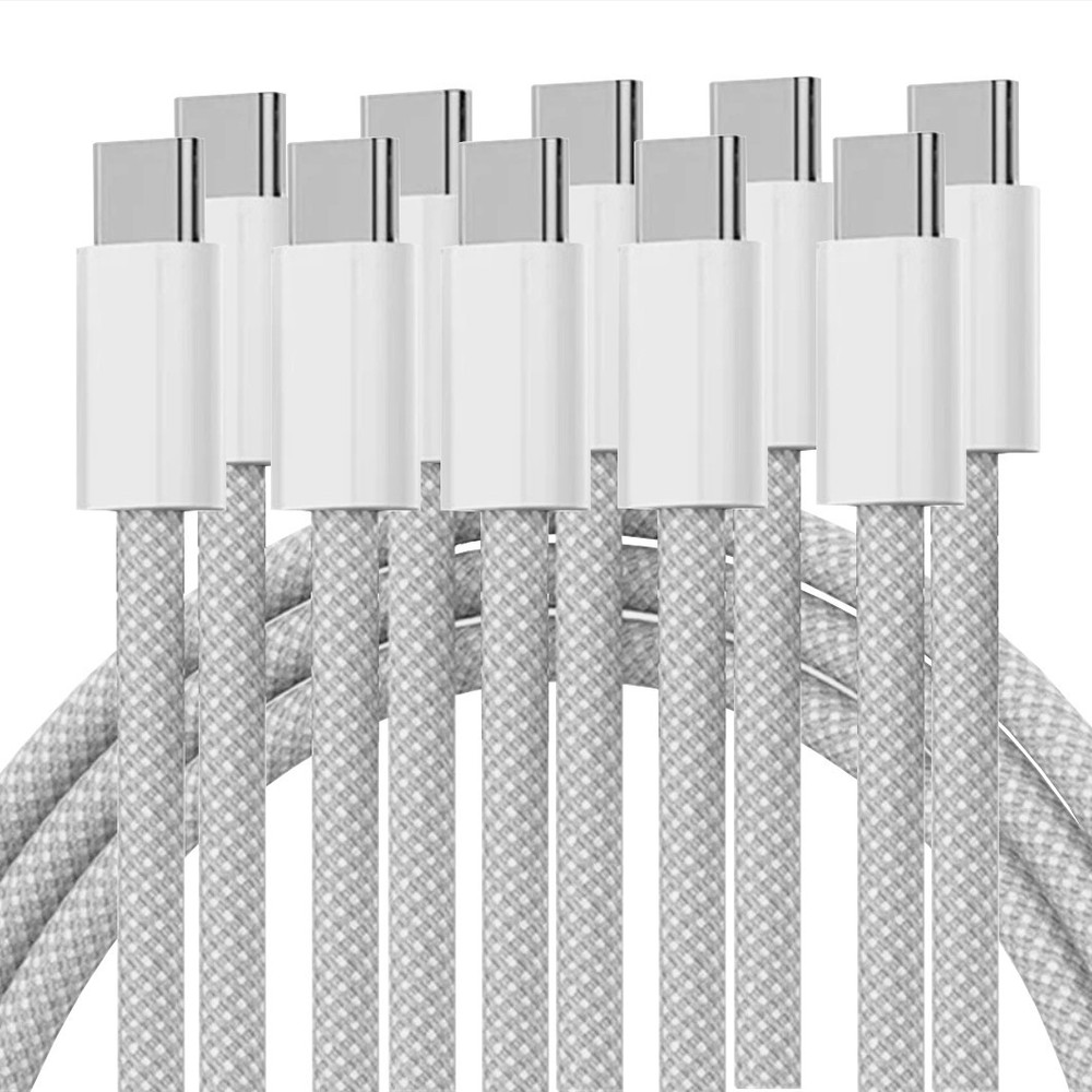 5-Pack USB-C to USB-C Fast Charging Data SYNC Cable Nylon Braided Silver 3ft