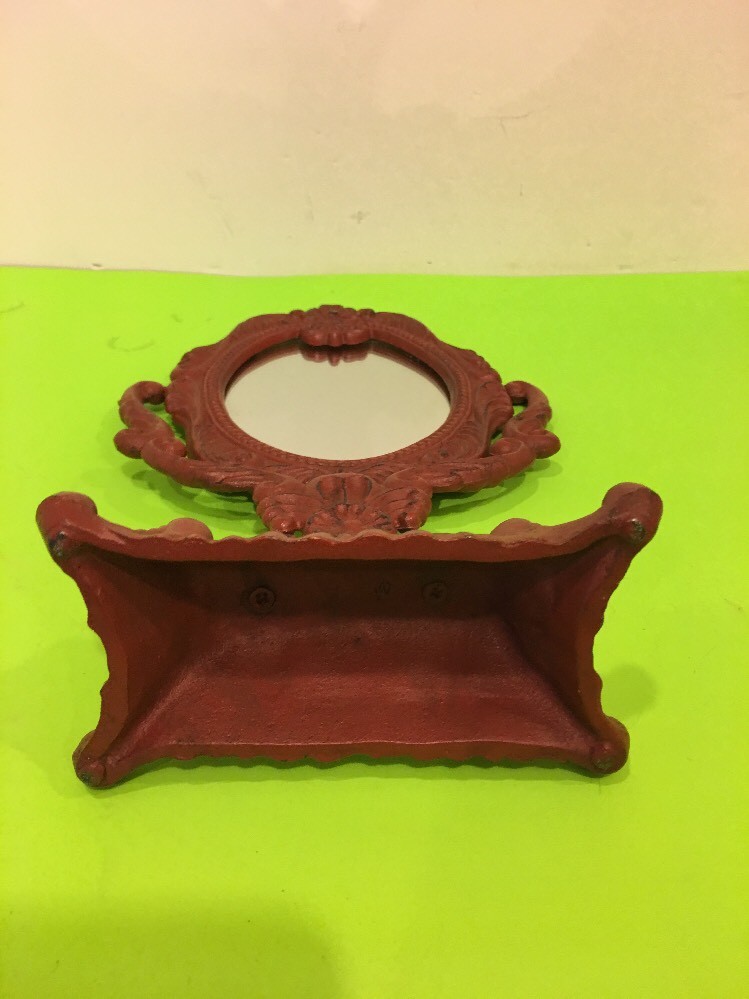 -Vintage Ornate Cast Iron Vanity Tilting Mirror.