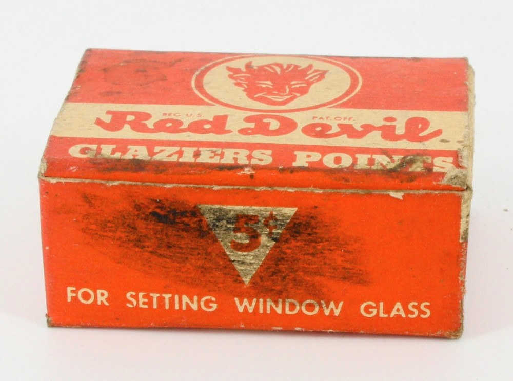 Vintage Red Devil Glaziers Points Box Old Hardware Advertising Tool Display