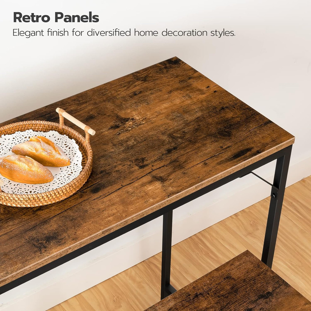 Rustic 3-Piece Bar Table Set with Power Outlet - Compact & Stylish