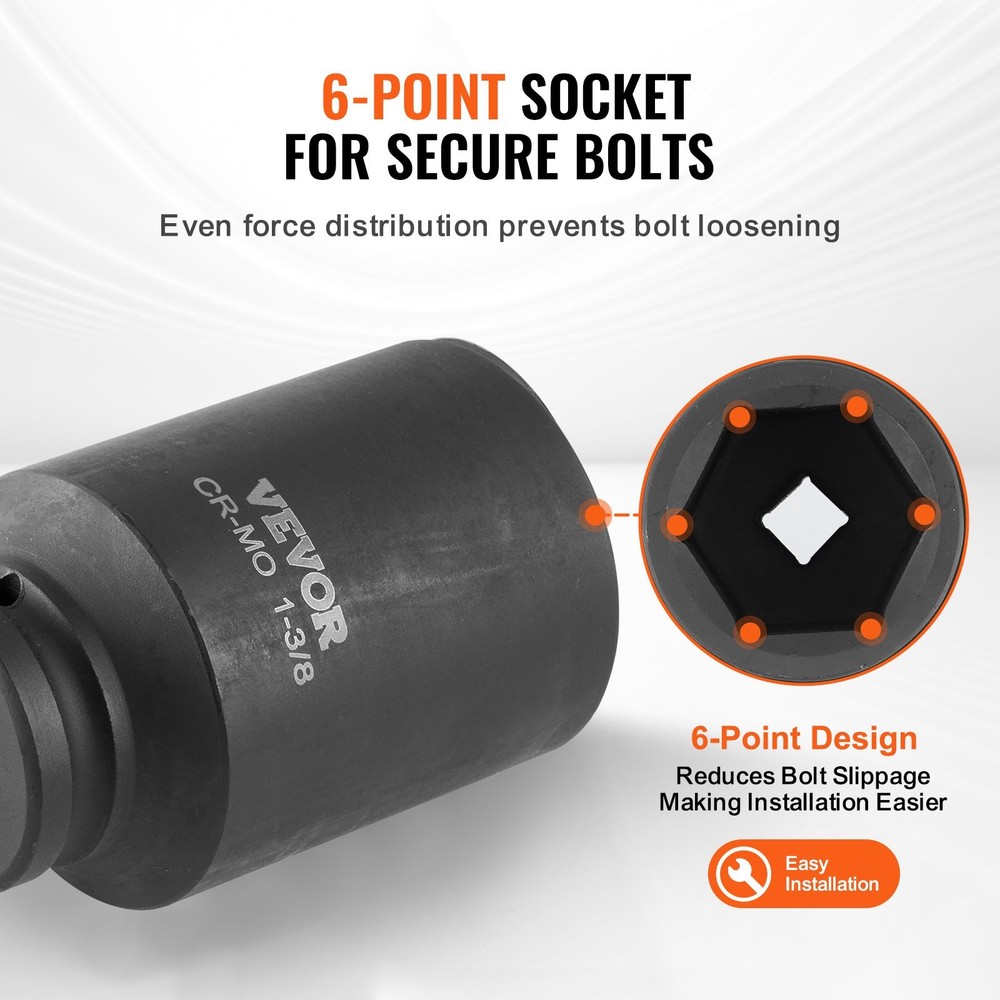 Axle Nut Impact Socket Set 1/2" Drive Deep 6-Point 8-Piece SAE Spindle Nut