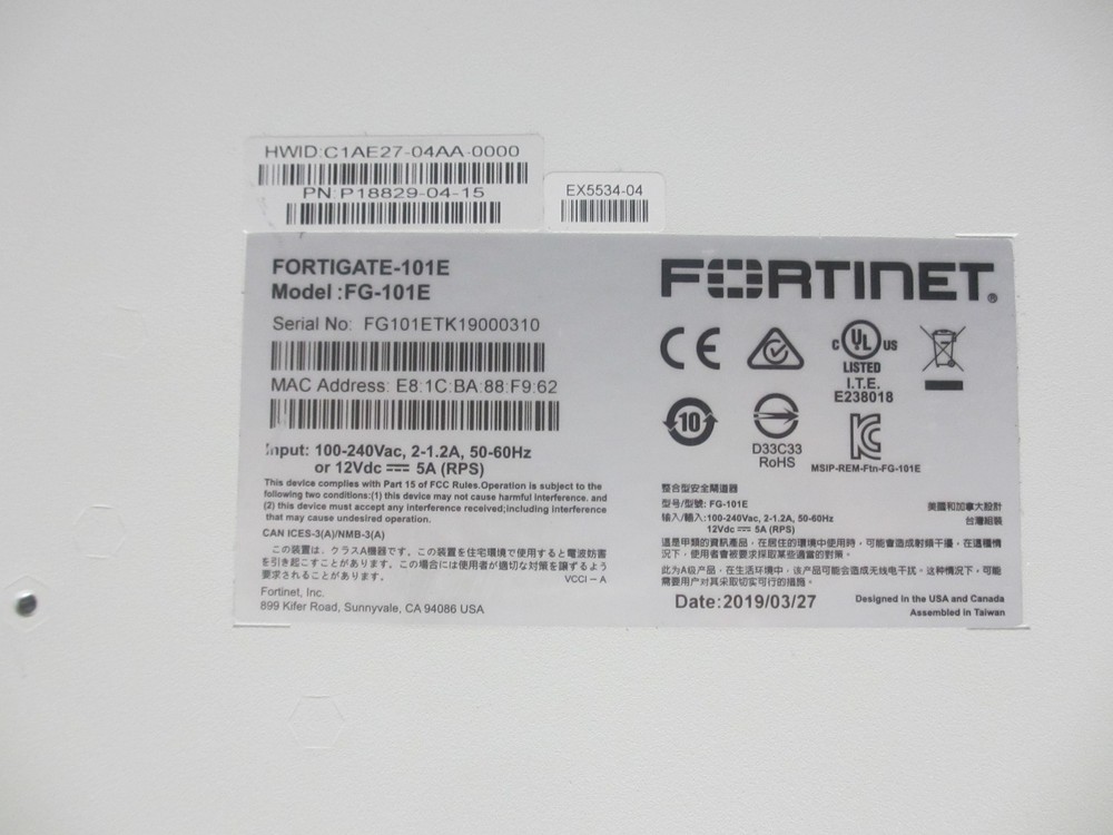 Fortinet FortiGate FG-101E Network Security Firewall Appliance