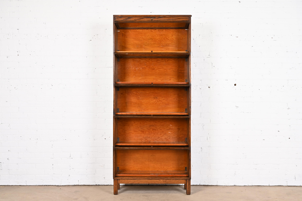 Antique Arts & Crafts Oak Five-Stack Barrister Bookcase by Lundstrom, Circa 1920
