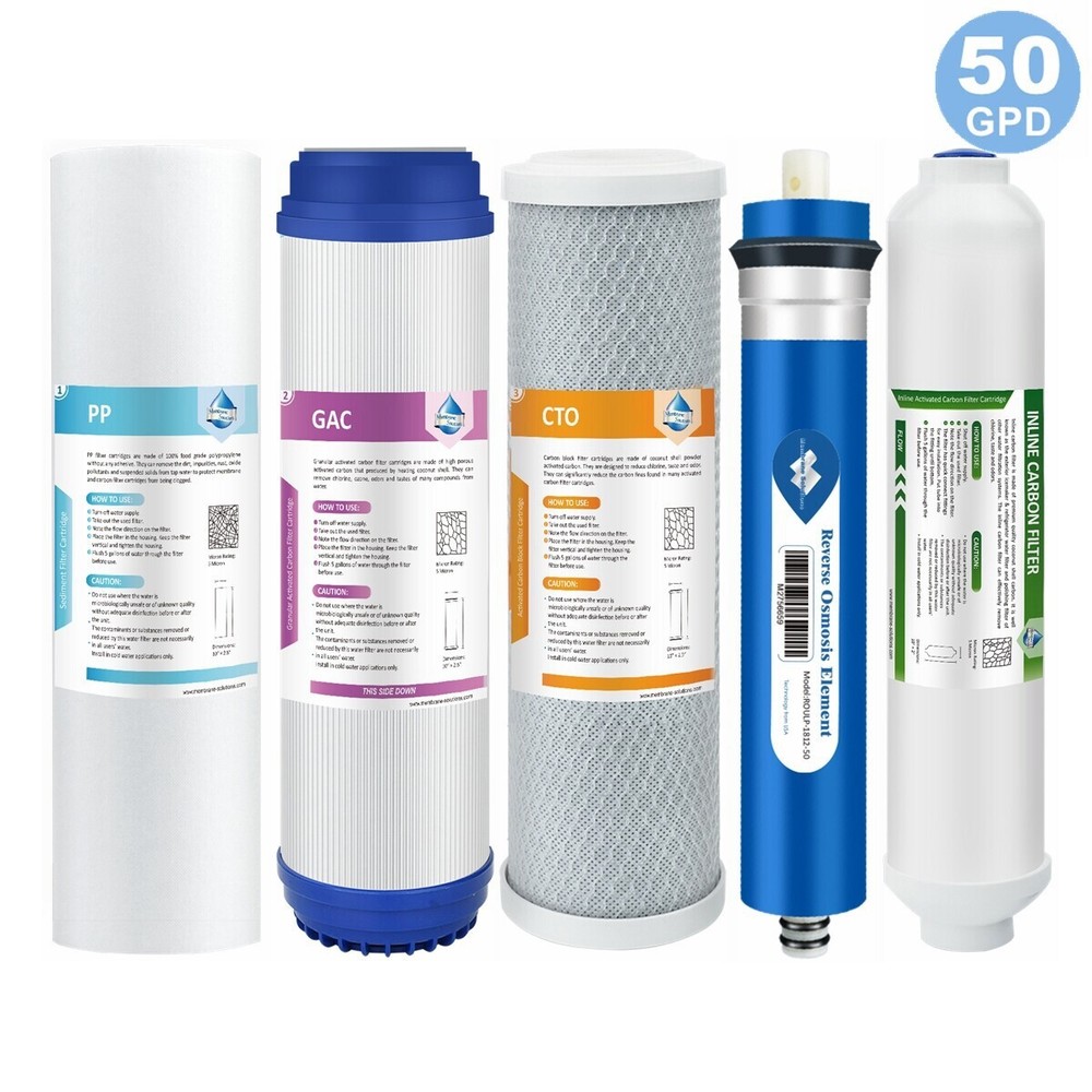 5 Stage 50GPD RO Membrane Reverse Osmosis System Cartridges Water Filter 5-Pack