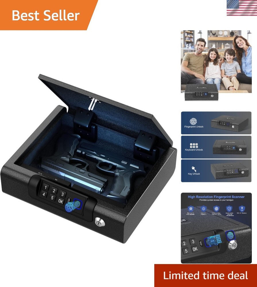 Secure 2-Pistol Biometric Handgun Safe - Compact, USB Rechargeable Lock Box