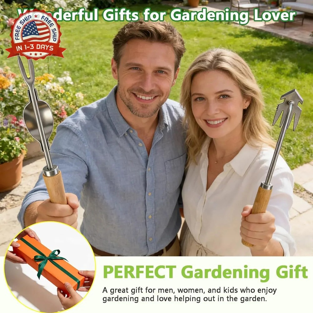 Weed Puller Tool, 2 Pack Garden Tools with 4 Teeth Weed Puller and Uprooting Wee