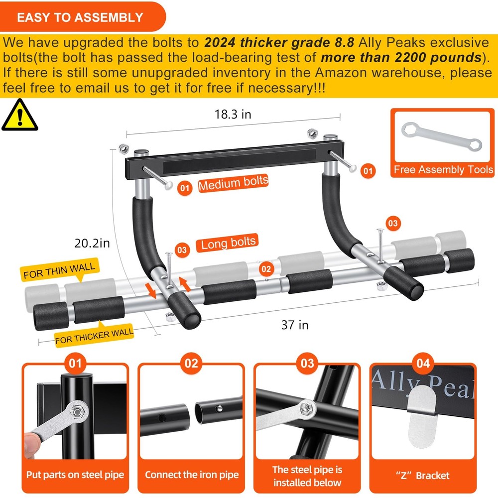 ALLY PEAKS Pull Up Bar Thickened Steel Pipe Super Heavy Duty silver1
