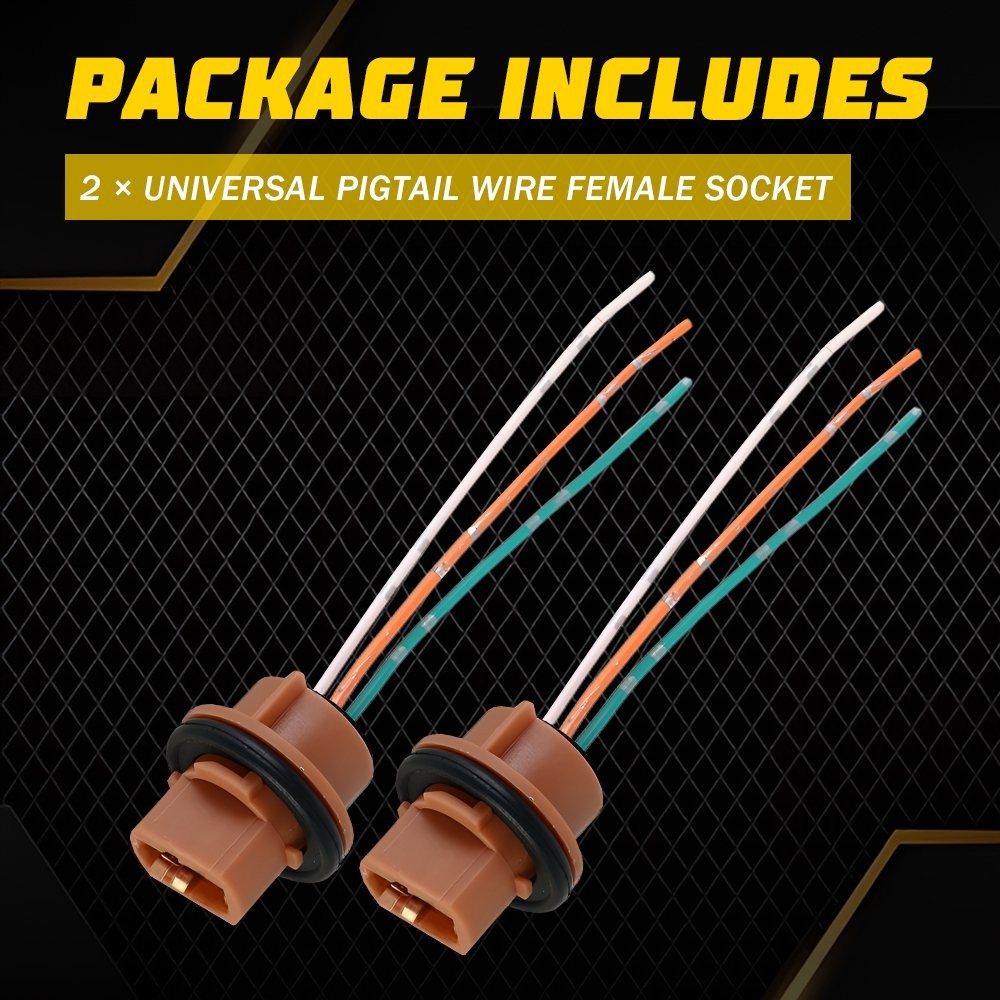 Universal Pigtail Wire Female Socket Two 7443 Harness Replace Stop Tail Brake