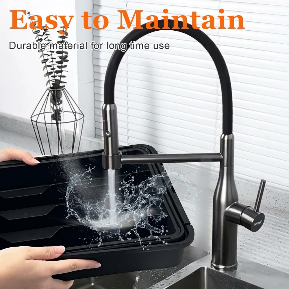 Silverware Organizer - Expandable Kitchen Drawer Organizer, Utensil Black