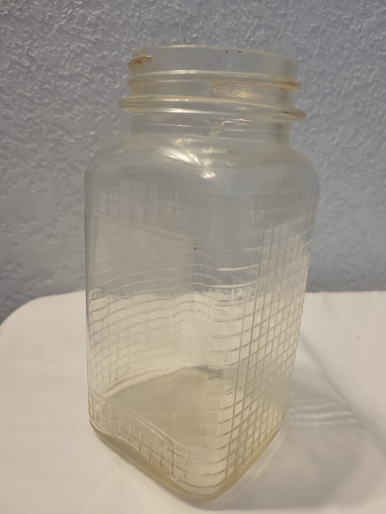 Vintage Square Waffle Pattern Canning Jar With Label Window