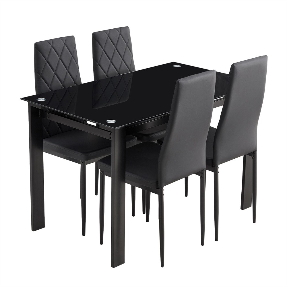 5 Piece Modern Table living Room Black Kitchen Table Rectangular Dining Tables