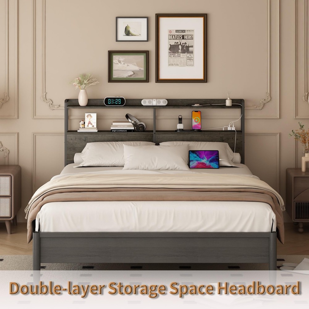 Headboard for Queen Size Bed Frame with Storage, Height Adjustable, Headboard...