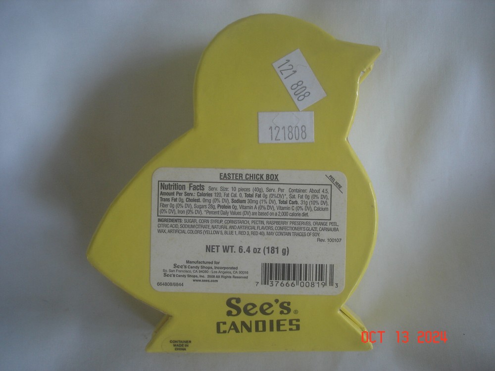 FUN Vtg. SEE'S CANDY Vtg. / Older EMPTY EASTER CHICK CANDY BOX Heavy Cardboard