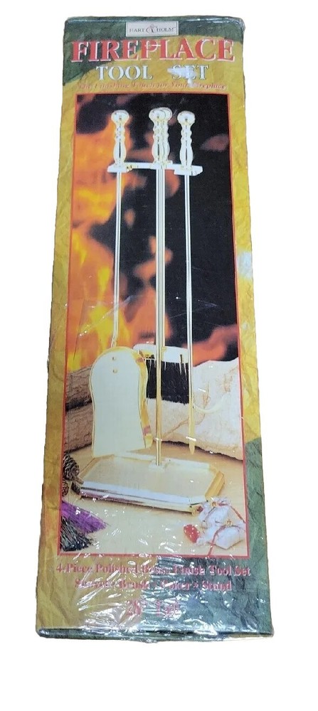 Hart & Home Polished Brass 4 Piece Fireplace Tool Set