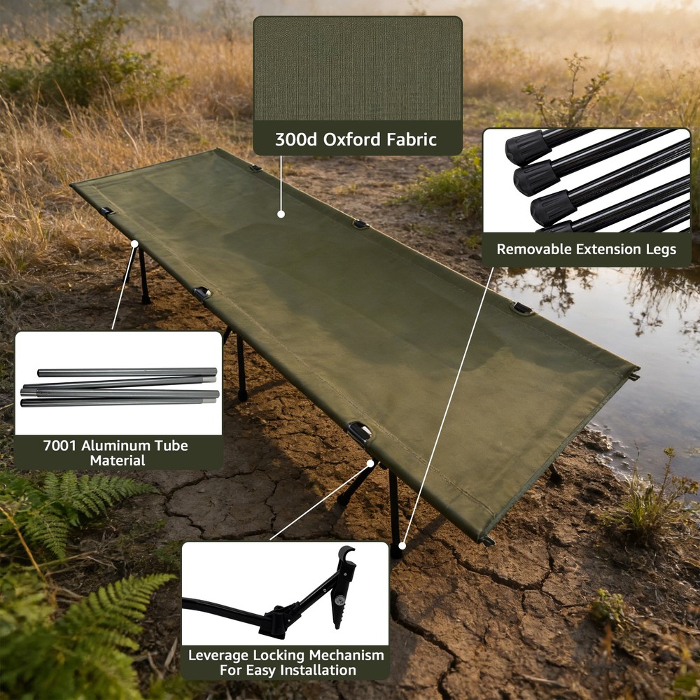 Portable Folding Camping Cot, Height Adjustable Sleeping Cot for Adults