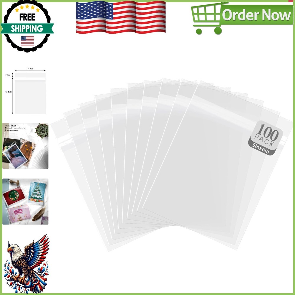 Durable 6x5 Self-Sealing Cellophane Bags - 100 Pack for Photos & Documents