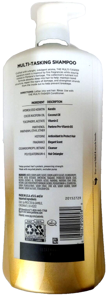Pantene Multi-Tasker 10 Shampoo + Keratin/Vit E/Coconut oil/Pro-Vit B5 38.2fl oz