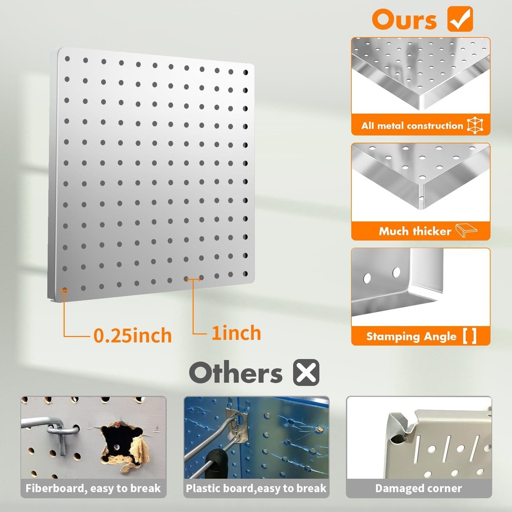 FZK Peg Board, 4 Pack Metal Pegboard Kit,Silver 36PCS-Silver Kit