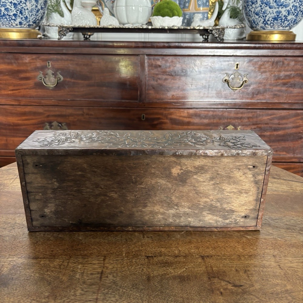 Vintage Distressed Copper Repousse Hammered Fruit Motif Rectangular Planter