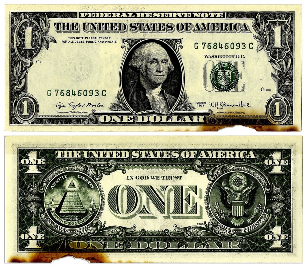 1977 $1 Error Note -- Discoloration Along Bottom Edge