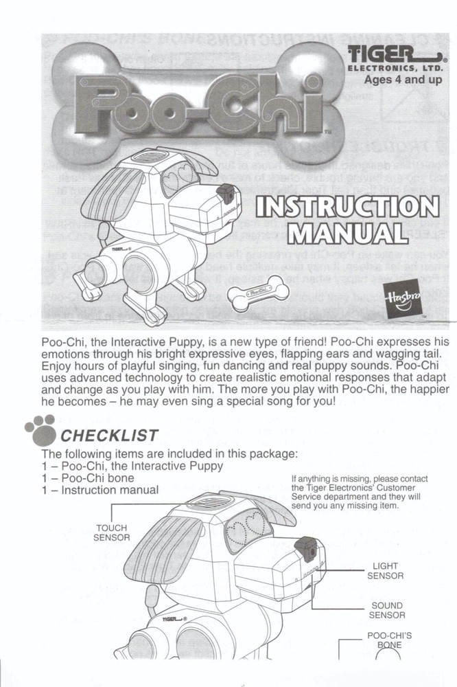 Poo-Chi Instruction Manual Tiger Electronics Excellent Original
