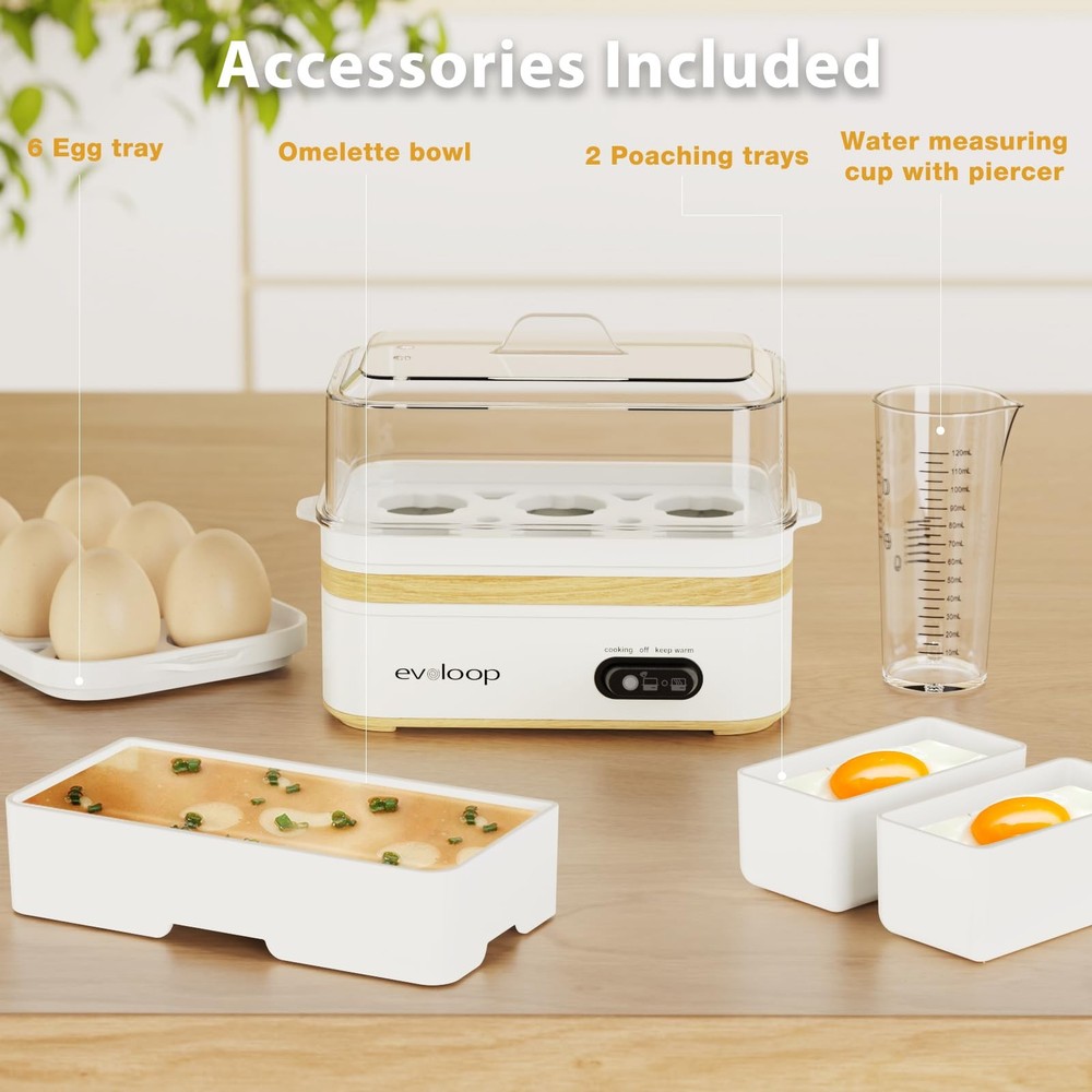 Rapid Egg Cooker 6 Eggs Capacity, Soft, Medium, Hard Boiled, Poacher, Omelet ...