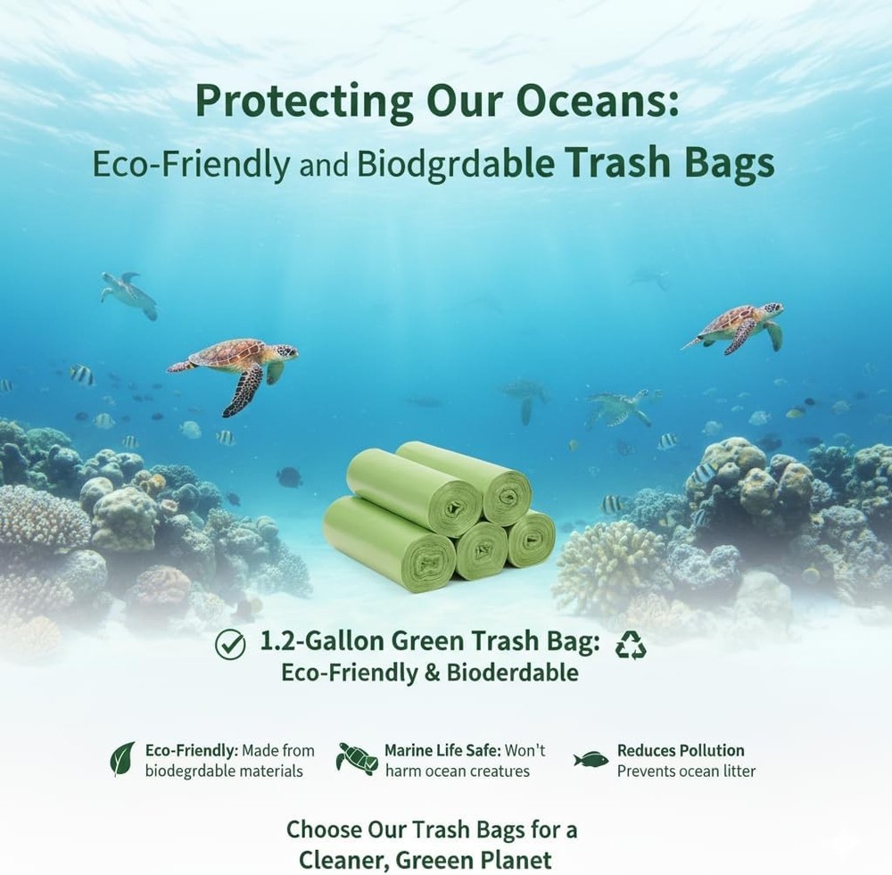 Compostable Small Trash Bags 1.2 Gallon 120 Count Green Biodegradable