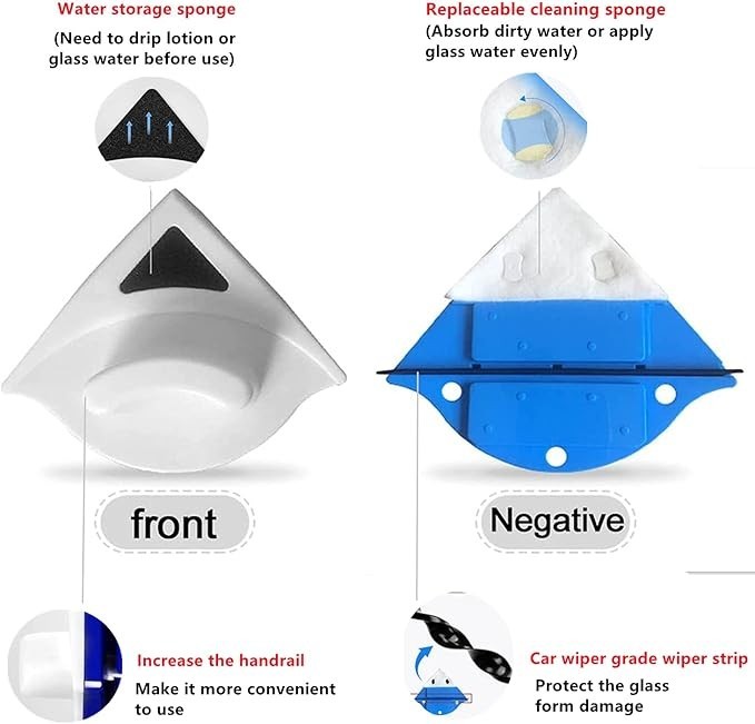 LT Triangle Shape Double Side Magnetic Window Cleaner Glass Wiper
