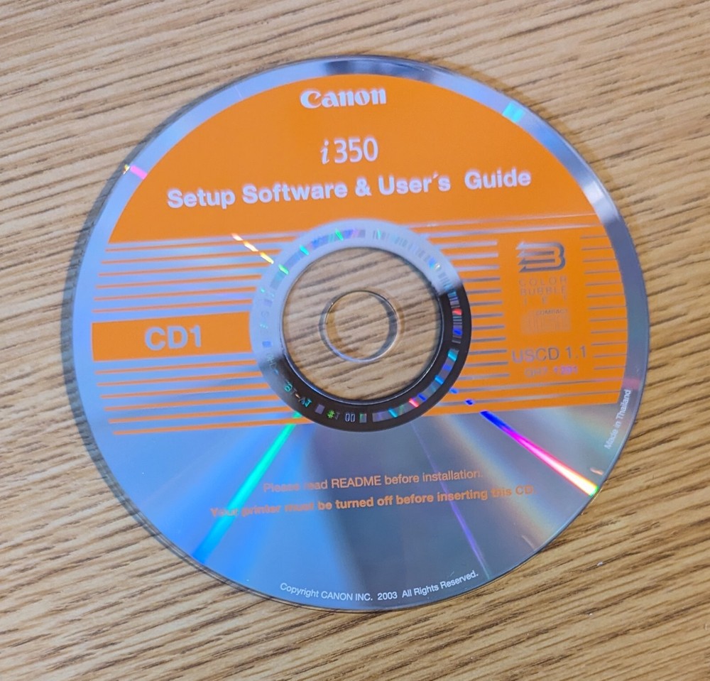 Canon i350 Color Bubble Jet Printer Setup Software USCD 1.1 CD1 CD-ROM DISC ONLY