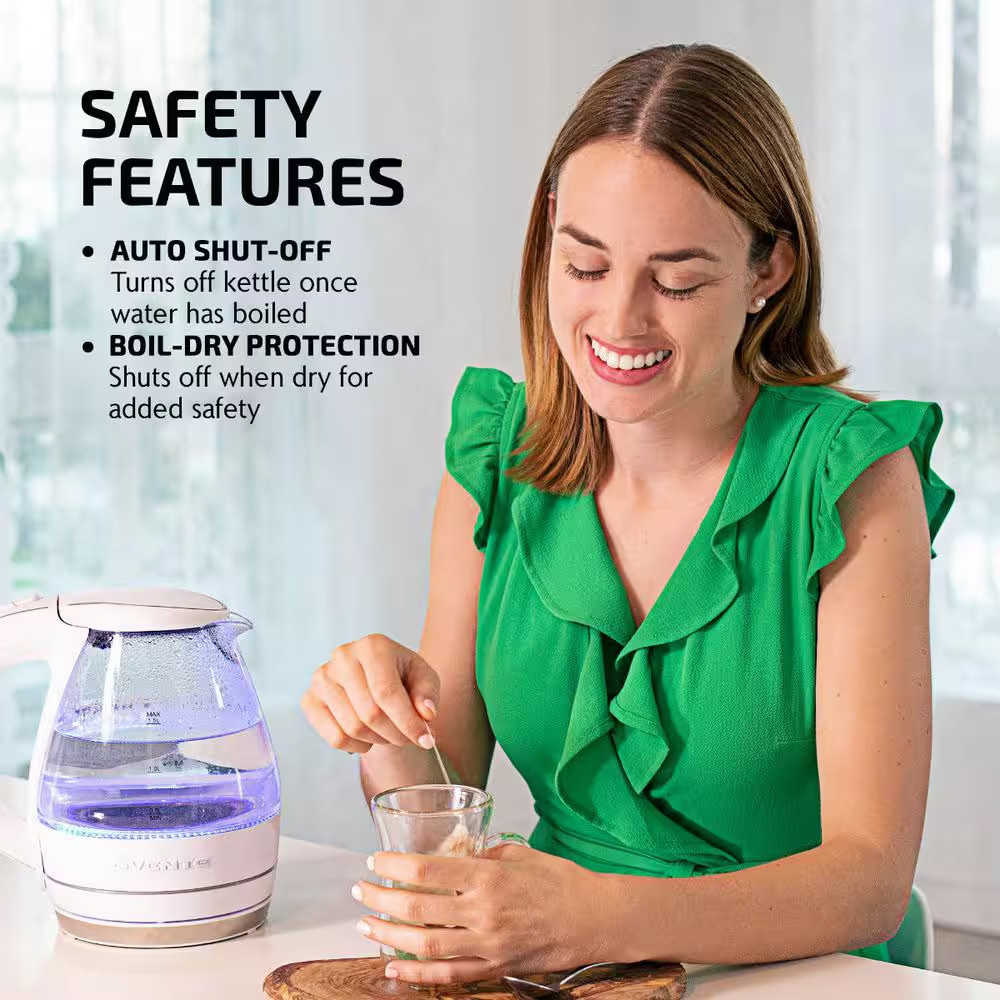 Illuminated 6.5-Cup White Electric Kettle with Filter, Fast Heating and Auto-Shu