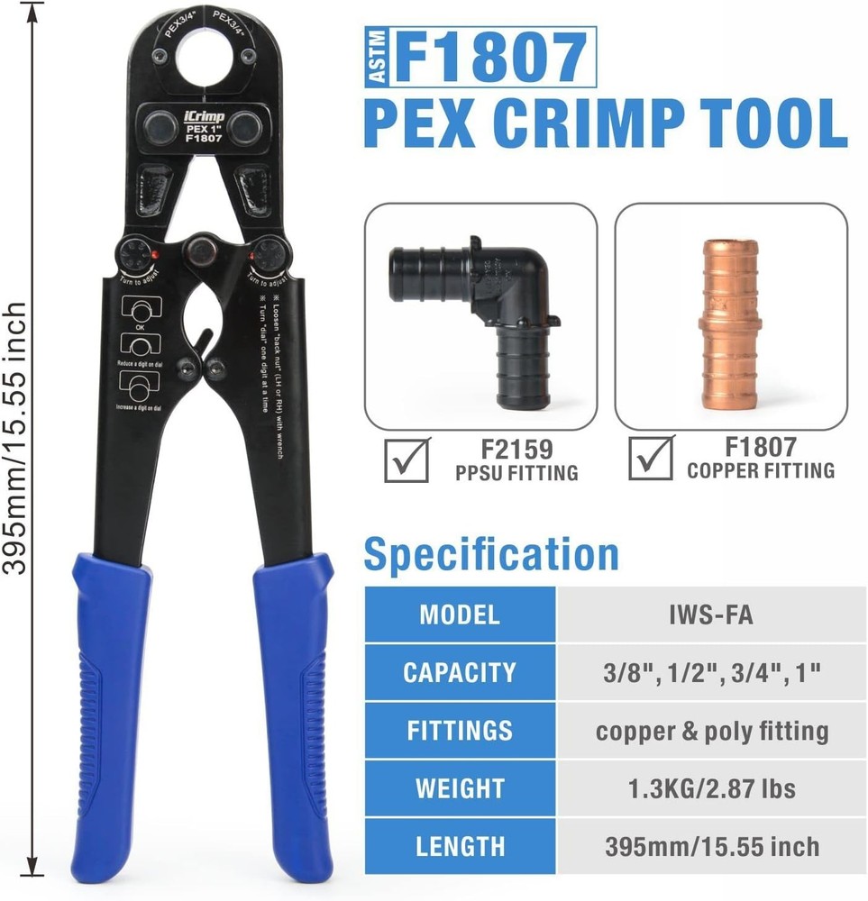 Icrimp F1807 PEX Crimper Tool Kit with Quick Change Jaws & PEX Cutter