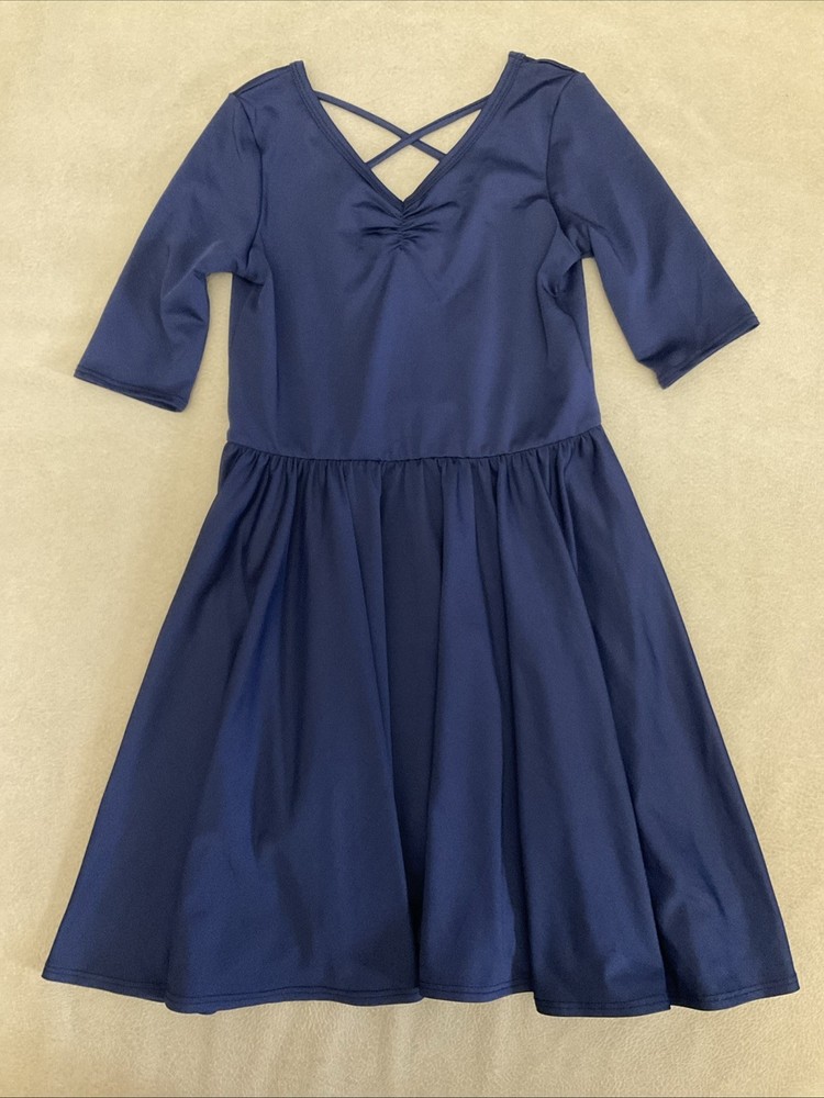 Dot Dot Smile Dress 7 Girls Solid Navy Blue