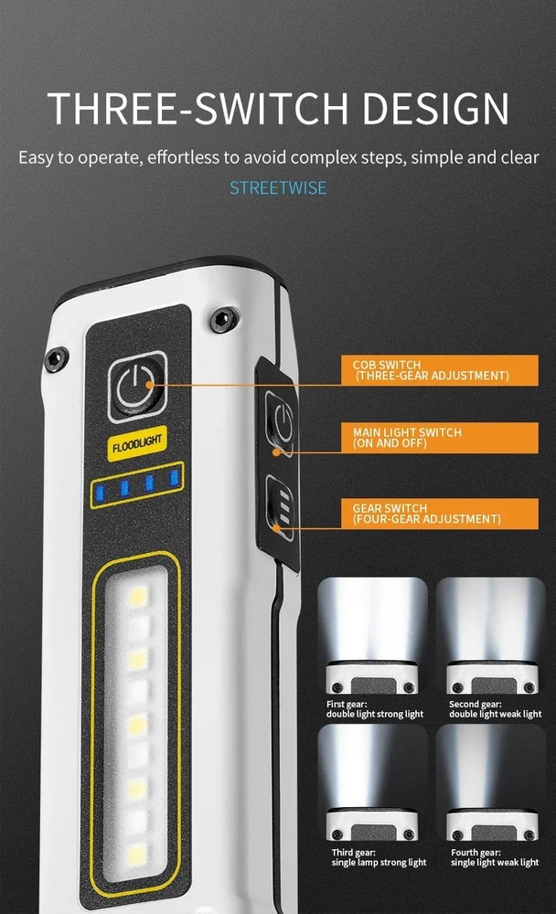 Mini Rechargeable LED Flashlight Magnetic Work Light COB Side Light Power Bank
