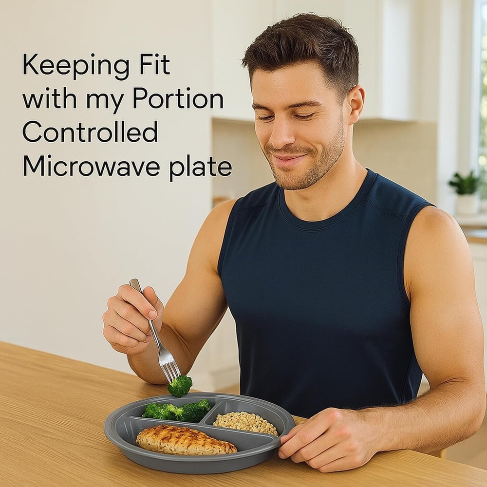 3 Pack Divided Meal Prep Containers, Microwave Plates w/ Vented Lids Gray
