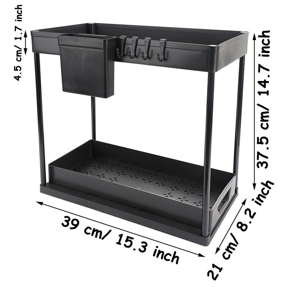 Compact Pull-Out Under Sink Organizer, 2-Tier Cabinet Rack, 2 Pack for Storage
