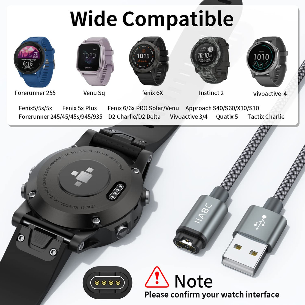 Compatible for Garmin Watch Charger Cable (2 Pack)