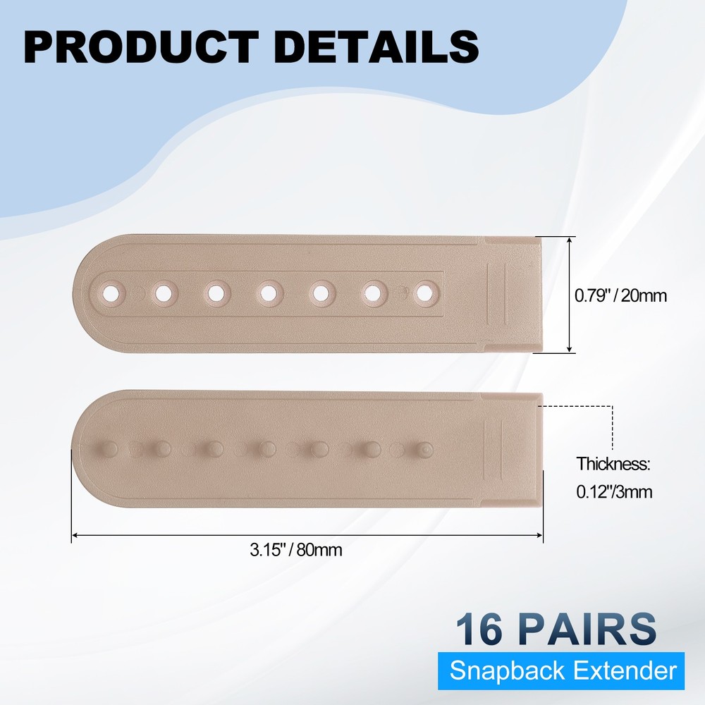 16 Pairs Hat Snap Replacement, PE Snapback Cap Strap, Light Brown