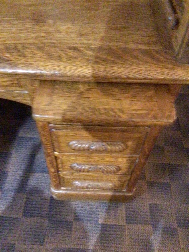 Antique Oak Roll top S Curve Desk Raised Panel Sides