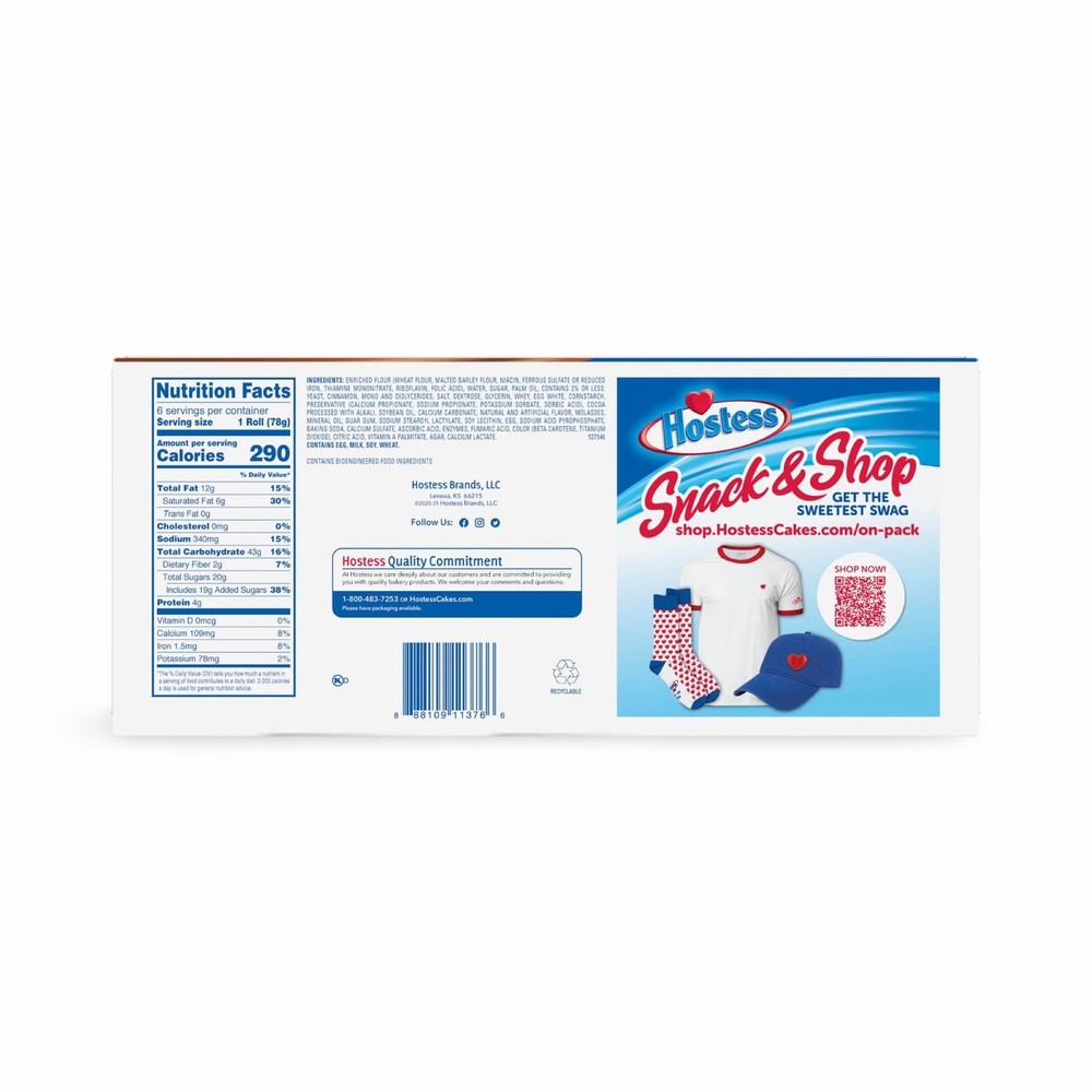 Hostess Cinnamon Rolls Snack Cake 6 Packs, 2 Boxes (12 Rolls Total)