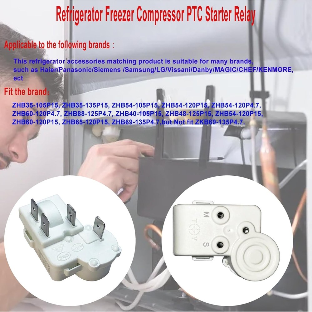 Refrigerator Freezer Compressor PTC Starter Relay, 4 Pins Over Load...