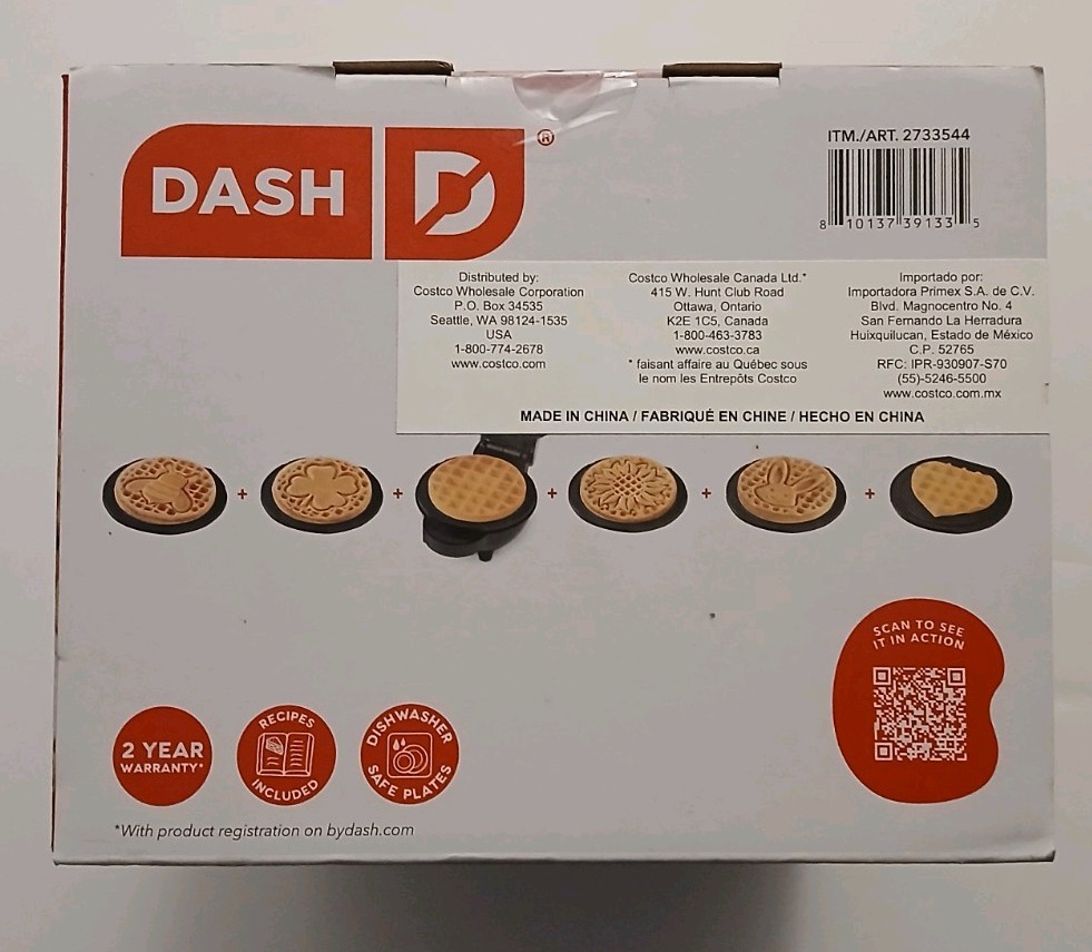 Dash Multi-Plate Mini Waffle Maker with Removable Plates Bee, Bunny Clover Heart