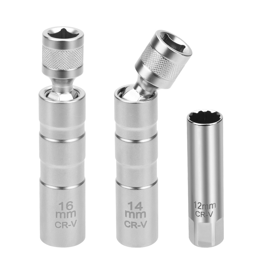 12 14 16mm Thin Wall Magnetic Swivel 3/8"Spark Plug Socket 12-Point Removal Tool
