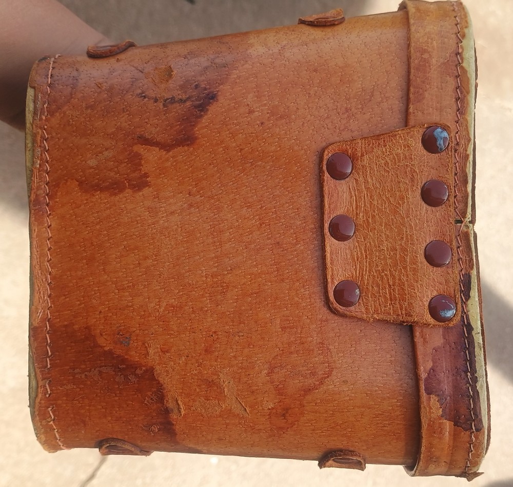 Vintage Leather Binocular Case with Red Interior